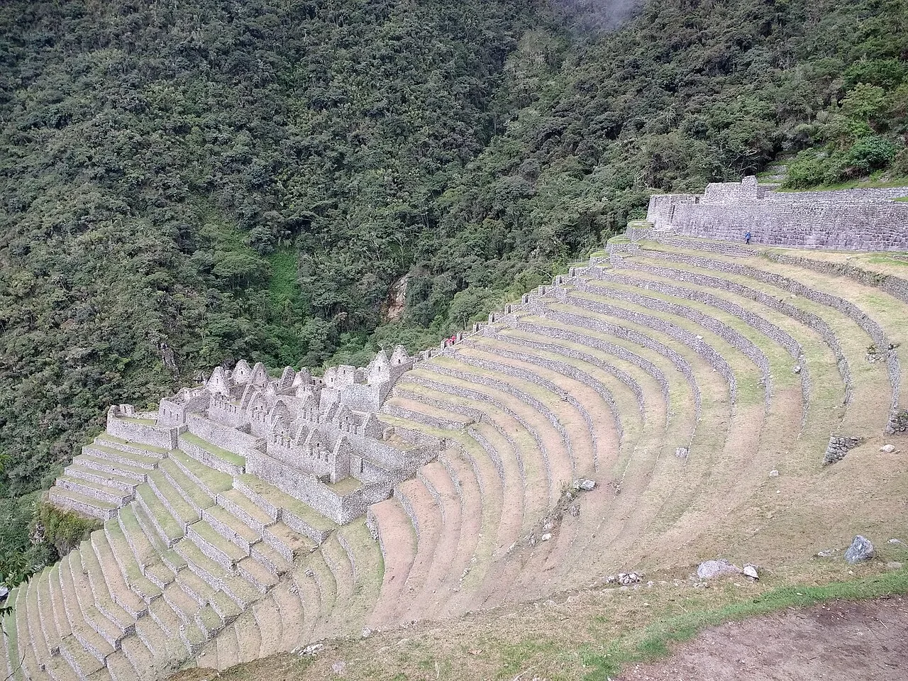 The terraced Wiñay Wayna ruins on the Inca Trail above the Urubamba valley