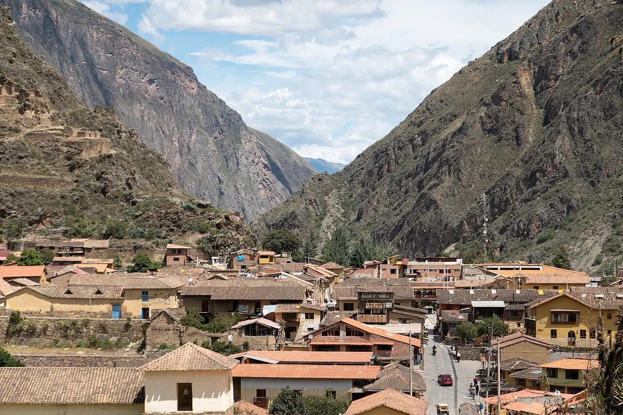 The living Inca town of Ollantaytambo beneath the terraced hillsides of the Sacred Valley