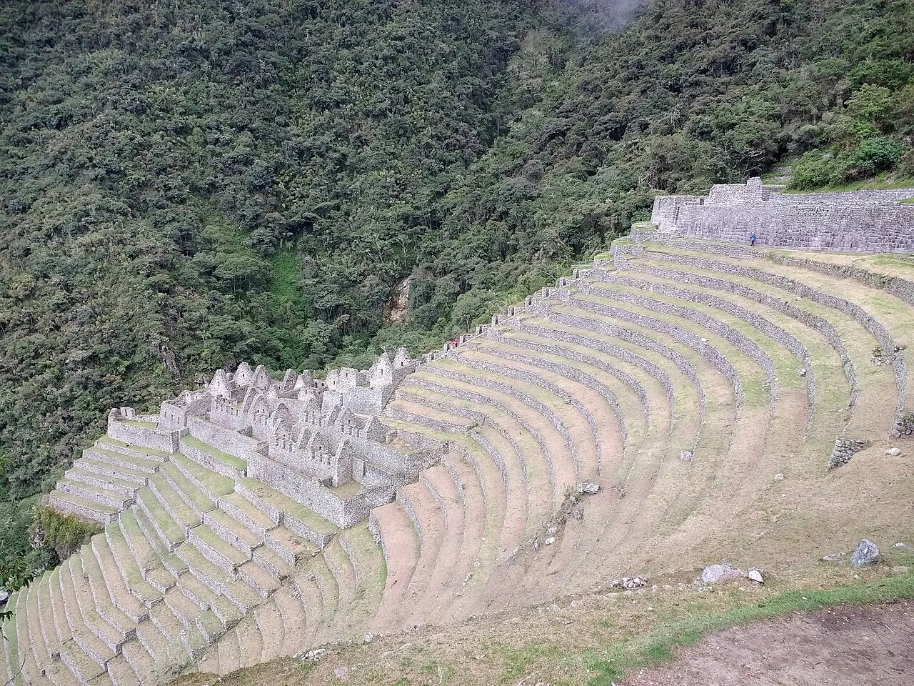 The terraced Inca ruins of Wiñay Wayna on the Inca Trail to Machu Picchu